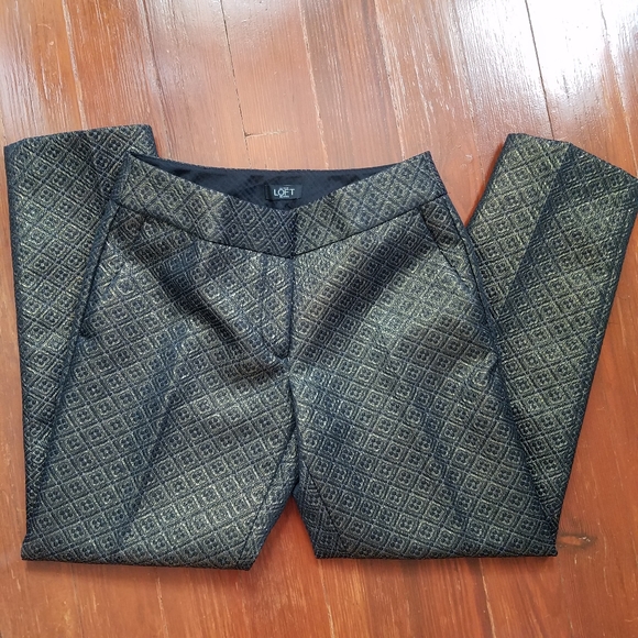 Ann Taylor LOFT gold jacquard pants size 0 petite - Picture 1 of 9